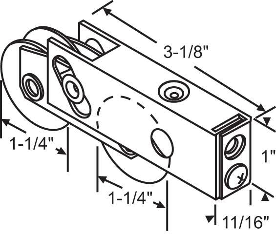 (DR-267-SP) Premium Roller for Sliding Glass Doors 1-1/4” wheel - Zinc - Garage and Sliding Door Hardware