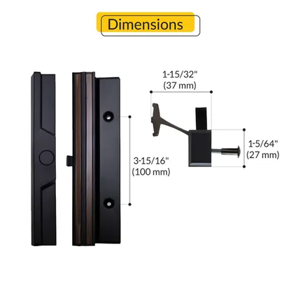 Sliding Patio Door Handle with 3-15/16" Hole Spacing  (DH-21409) - Garage and Sliding Door Hardware
